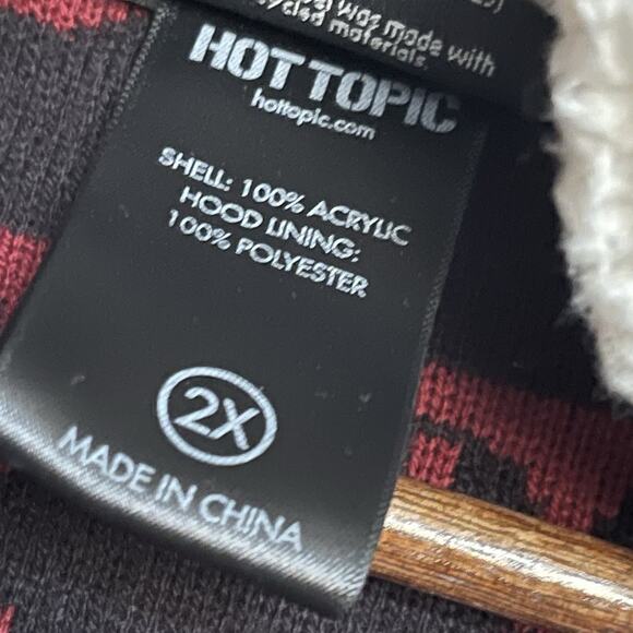 Harry Potter Deathly Hallows Fair Isle Sherpa Hooded Cardigan Size 2X Burgundy - Picture 6 of 7